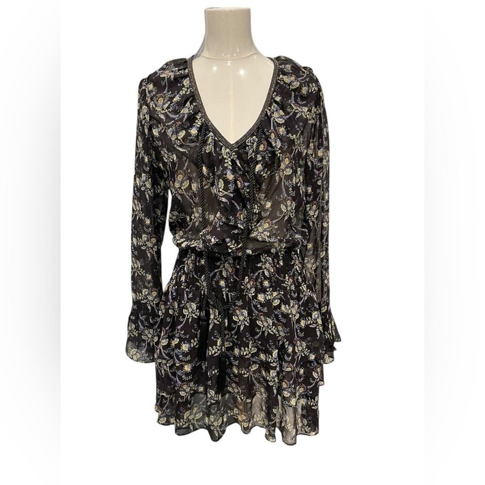 The Kooples Women's 100% Silk Tiered Ruffle Mini Dress Black Size 2